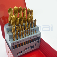 Juego de 25 Brocas Helicoidales de Cobalto HSS M35 DIN338 de 1.0-13mm SUPAL Iron Box, Color Amarillo Tostado, para Perforar Acero Inoxidable, Metales Duros y Acero