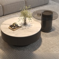 Table basse de style italien haut de gamme - Table à thé moderne minimaliste de luxe léger avec plateau en pierre - Meuble de salon grande capacité