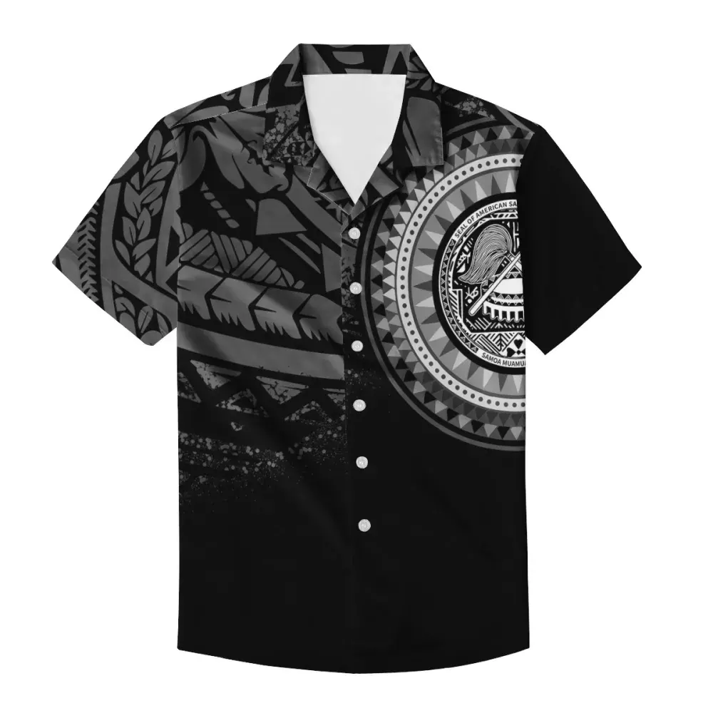 New Casual Business Shirts Men Turn Down Collar Short Sleeve Polynesian Samoan Tribal Design Button Slim Fashion Men's Tops Shir