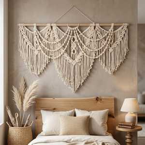 Tapiz de Pared de Macramé Bohemio, Tapiz de Algodón de Forma Irregular Hecho a Mano, Adorno Decorativo para Pared - Product Image 1