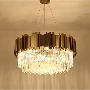 Lámpara colgante de techo de alta calidad, sala de estar, Villa, candelabro combinado de cristal de lujo dorado - Product Image 3