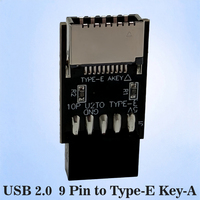 Header Panel Depan USB 2.0 Motherboard KBQ, USB 2.0 9Pin ke Type-E Key-A, USB2.0 9 Pin ke USB 2.0 Type-E A-KEY Adaptor Internal