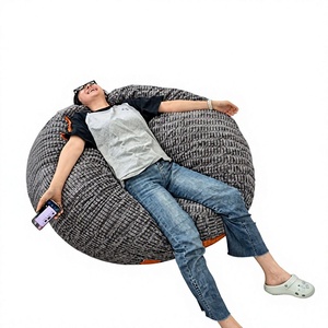 Gray Plush <b>Bean</b> <b>Bag</b> <b>Chair</b> Round Lounge Seat Floor Sofa for Bedroom Living Room Reading Relaxing - Product Image 1