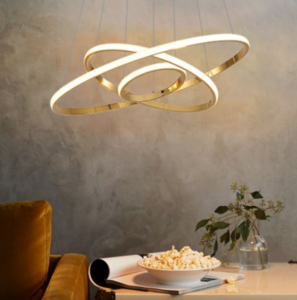 Living room indoor decorative stainless steel gold ring led modern pendant chandelier light
