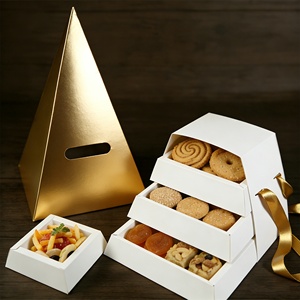 Boîte pyramide personnalisée en papier alimentaire écologique <span class=keywords><strong>pour</strong></span> snacks, pâtisseries, emballage à emporter, emballage empilable, boîte pyramide <span class=keywords><strong>pour</strong></span> plateaux de dégustation - Product Image 5