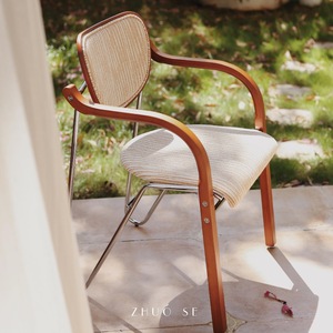 ZHUO SE Vintage Style Solid Wood Dining Chair With Backrest Sunset Orange Adult Use - Product Image 4