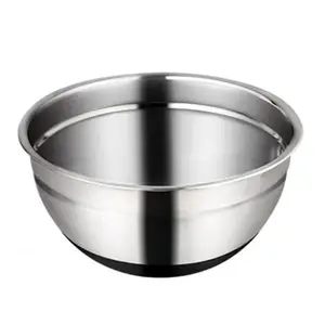 Direct Sale Multiple Stainless Steel Salad Mixing Bowls Kitchen Metal Bowls Serving Bowl With Lid And Black Silicone Bottom
