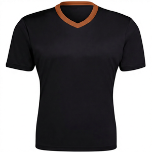 Women V-Neck Short Sleeve Moisture Wicking <b>T</b>-<b>Shirt</b> Solid Black <b>Polyester</b> Regular Fit All Seasons Sport Top - Product Image 4