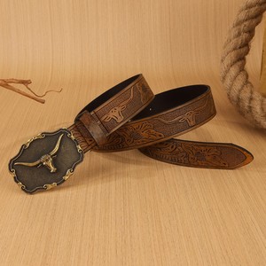 Cinturón Punk Retro de PU para <span class=keywords><strong>hombre</strong></span> para <span class=keywords><strong>Amazon</strong></span>, estilo Vintage transfronterizo con hebilla de aleación de placa grande, mezclilla occidental de moda para jóvenes - Product Image 3