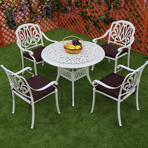 Juego de Mesa y Sillas de Jardín de Aluminio Fundido Blanco Tradicional de 5 Piezas con 4 <span class=keywords><strong>Asientos</strong></span> para <span class=keywords><strong>Terraza</strong></span> y Patio - Product Image 6