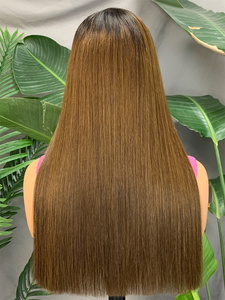 Long <b>Brown</b> Straight Human Hair <b>Wigs</b> Lace Front Glueless Full Head <b>Wigs</b> For Women - Product Image 5