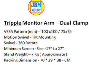 Brazo de monitor Tripple, abrazadera doble, brazo de fijación de monitor resistente con soporte de base seguro y función de inclinación directamente desde la India - Product Image 6