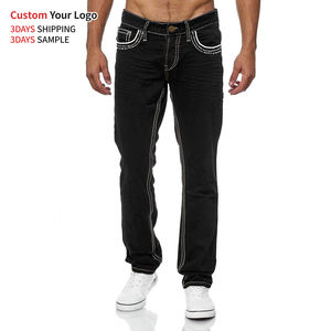 Jean en denim stretch OEM coupe slim, taille mi-haute, déchiré, ajusté, style streetwear personnalisé, coupe droite empilée, léger, décontracté, respirant pour homme - Product Image 3