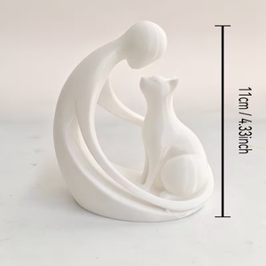 Qianrui Abstract Human And Cat Statue Ornament Modern Minimalist Desktop Decoration For Cat Lovers Pet Enthusiasts - Product Image 4