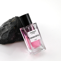 Flacon de parfum en verre premium 30ml 50ml 100ml, atomiseur carré avec sérigraphie, MOQ 100 pièces, bouchon en plastique
