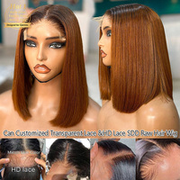 Peluca de Cabello Humano Liso Rosa Rubio Ombre, Bob Corto, 13x4 HD Lace Front, Sin Pegamento, Pre-Desplumada, Venta al por Mayor