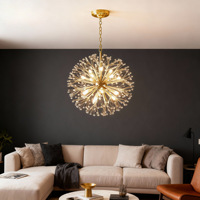 Lustre moderne en cristal doré en forme de pissenlit pour salle à manger, villa de luxe, hôtel et projets d'aménagement intérieur