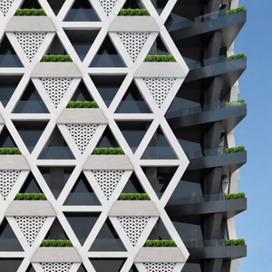 Panel de fachada geométrico combinado con muro cortina de metal perforado ligero de calidad superior para grandes obras arquitectónicas - Product Image 3