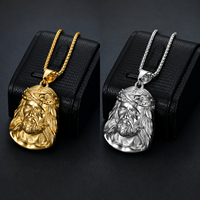 Pendentif religieux en acier inoxydable tête de Jésus avec épines, pendentif pour homme en or 18 carats, vente en gros de pendentifs pour hommes