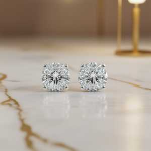 Orecchini a lobo E929 in oro bianco con diamanti, taglio brillante rotondo, montatura a griffe, gioielli classici da donna per fidanzamento - Product Image 2