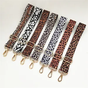 Bolsa de leopardo de luxo de 3.8cm de largura, bolsa para bagagem, faixa de nylon ajustável, corrente transversal com gancho de fecho de metal