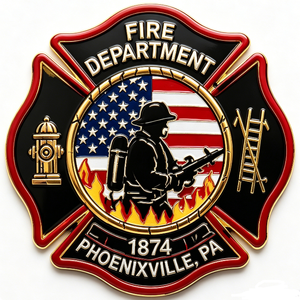 Badge en métal émaillé plaqué or de la police des pompiers de Phoenixville, Pennsylvanie, 1874, emblème patriotique souvenir - Product Image 6