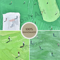 Peinture abstraite texturée faite à la main, motif parcours de golf, murale moderne verte pour décoration de villa de luxe et club