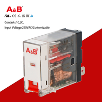 Relais électromagnétique miniature scellé A&B ABFT1CO730LT 12A 230V sur rail DIN 1NC avec bobine de relais de puissance, LED et interrupteur de test