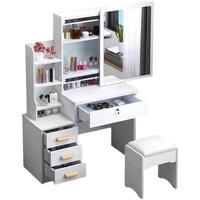 Commode multifonction minimaliste moderne avec miroir Tiroirs de rangement pour maquillage à panneaux en bois de style simple pour la chambre à coucher
