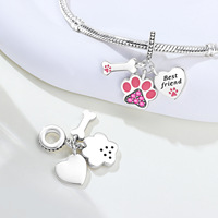 Perles en gros plaquées argent, pendentifs mignons en forme de patte de panda et de pingouin, bracelets DIY en forme d'animaux adorables