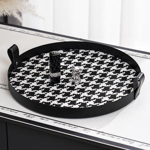 Plateau rond en métal avec poignée, ornements de bougies d'aromathérapie, plateau de présentation, rangement pour bijoux, cosmétiques, sensation haut de gamme - Product Image 4