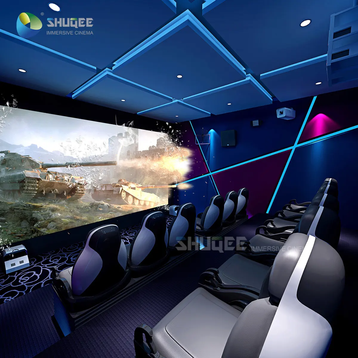 Wunderschönes 7D-Kino-Shootingspiel-Simulator mit 3DOF-Bewegungssitzen, um Ihre Nerven zu stimulieren!