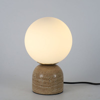 Lampe de table en pierre naturelle veinée jaune, style nordique postmoderne, abat-jour en verre blanc, source de lumière LED, interrupteur à bouton pour salon