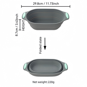 Elegante Cestello Ovale Pieghevole in Silicone <span class=keywords><strong>Grigio</strong></span> per Lievitazione Pane, Banneton per Fermentazione con Impugnatura Comoda - Product Image 2