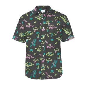 Groothandel Nieuwste Vakantie Private Label Casual Heren Kleding Abstract Figuur Grafische Knoop Omhoog Hawaiian Shirt Voor Mannen