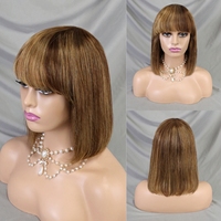 Coupe émoussée Bob perruques avec frange mettre en évidence la couleur courte droite perruque sans colle pour les femmes prêt à partir perruque de cheveux humains faite à la machine