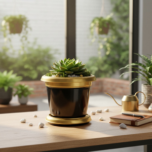 Black Gold Luxury Style Hand Painted Decorative <b>Plastic</b> Flower Pot 1.7L Eco-friendly Lightweight Desktop Garden <b>Planter</b> - Product Image 3