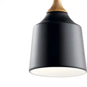 ZG Single Light 16" Wide Pendant with Wood Accent Hanging Ceiling Light in Black White with A19 Bulb Base Pendant lamp