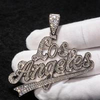 Pendentif Hip Hop Tendance en Argent Sterling 925 avec Moissanite VVS Entièrement Sertie, Style Cursif Los Angeles, Largeur 2,5 Pouces, Bijou de Rappeur