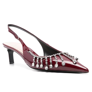 डिजाइनर ब्रांडों की महिलाओं के काले हीरे की सजावट के पीछे पैर की अंगुली की फैशन पतली उच्च स्टिलेटो एड़ी हेल्ड पंप सैंडल हैं। - Product Image 6