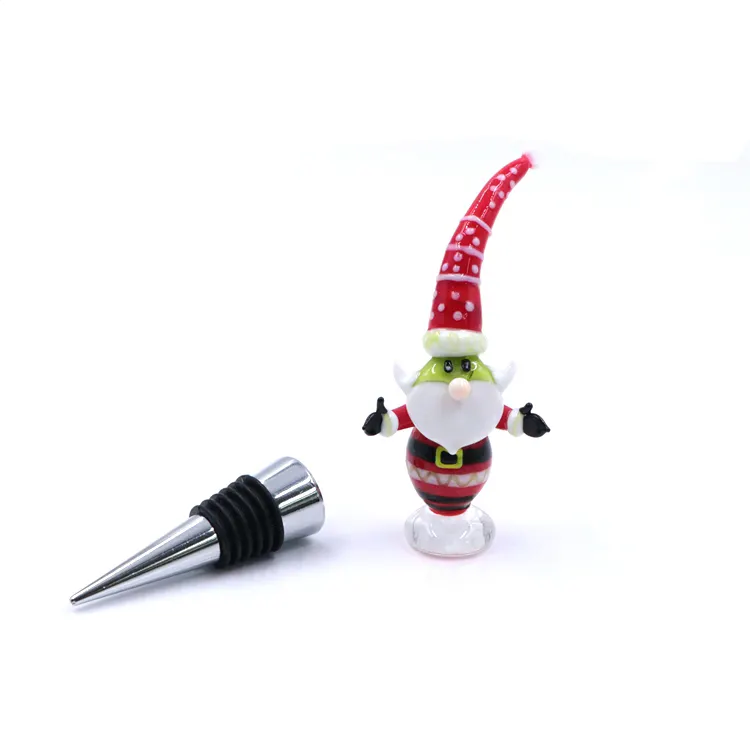 Christmas Murano Glass Santa Claus Figurine Design Wine Botter Stopper