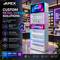 Présentoir de sol en métal APEX avec poussoir alvéolé, vitrine à cigarettes avec portes de sécurité interverrouillables