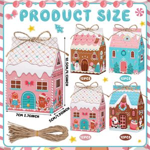 Boîtes cadeaux de Noël en papier kraft écologiques haut de gamme réutilisables, matériaux recyclés, style maison de Noël, sacs à friandises - Product Image 3