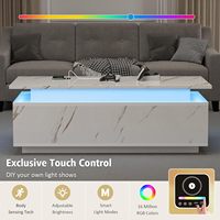 Table basse LED 47,2 pouces avec chargeur sans fil, haut-parleur Bluetooth, rangement, plateau en faux marbre blanc, meubles de salon