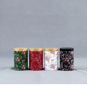 Luxe Bloemen Patroon Cilinder Rode Kleur Stapelbaar Thee Verpakking Tin