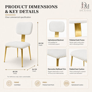 Chaise de salle à manger rembourrée en acier inoxydable doré avec garniture cloutée pour mariages, hôtels et événements de banquet (vente en gros) - Product Image 4