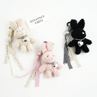 Porte-clés Lapin en Peluche avec Nœud en Dentelle et Cœur, Jouets en Peluche, Breloque de Sac en Peluche, Cadeaux de Pâques