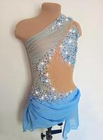 Tenue de danse lyrique sans manches bleu clair élégante avec jupe à volants asymétrique et strass scintillants