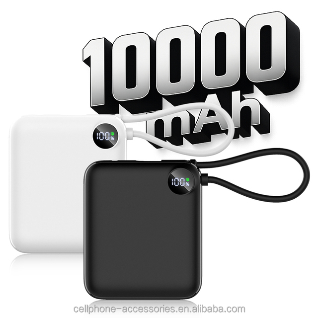 Custom Logo Portable Charger 10000mAh 22.5W Fast Charging Built-in Cable Compact Slim Minimalist Power Bank for Business Gift