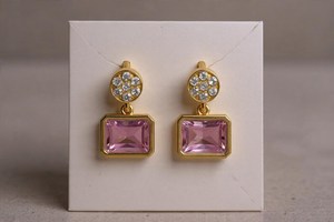 14KT Gold Natural/Labgrown Octagon Gemstone & Diamonds Gala Drop Earrings - Product Image 4